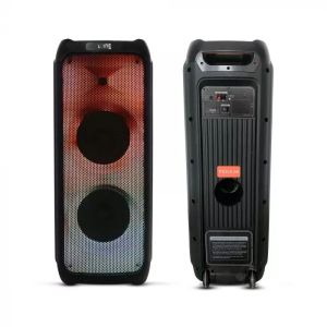 100W Rechargeable Trolley Speaker With One Wired Microphone RF Control RGB 2*10 inch