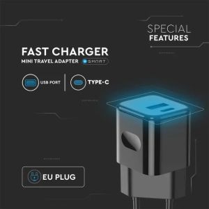 20W Charging Adapter With 1PD + 1 QC Port Black