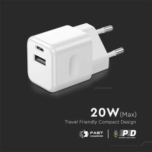 20W Charging Adapter With 1PD + 1 QC Port White