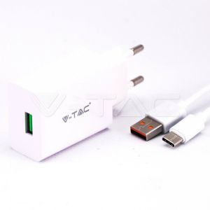 Fast Charging Set With Travel Adapter & Type-C USB Cable White