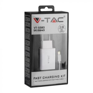 Fast Charging Set With Travel Adapter & Type-C USB Cable White