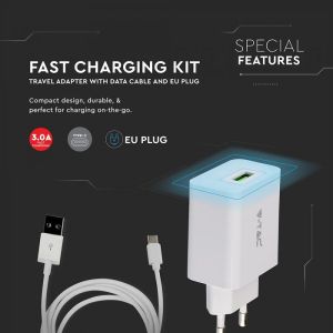 Fast Charging Set With Travel Adapter & Type-C USB Cable White