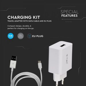 Charging Set With Travel Adapter Type C USB Cable White