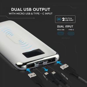 10K Mah Power Bank With Display And Wireless Charging White