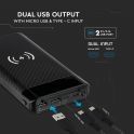 20K Mah Power Bank With Wireless Charger & Built In Micro USB Cable Black