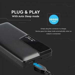 10K Mah Power Bank With Digital Display & USB Type C Black