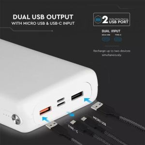 30K Mah Jumbo Powe Bank Dual USB White