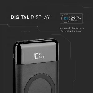 10K Mah Wireless Power Bank With Dual USB+TypeC+Led Screen Black