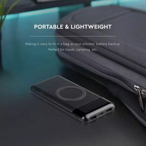 10K Mah Wireless Power Bank With Dual USB+TypeC+Led Screen Black