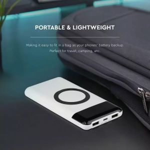 10K Mah Wireless Power Bank With Dual USB+TypeC+Led Screen White