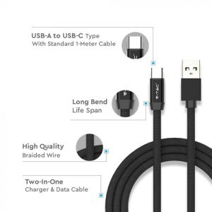 1 M Type C USB Cable Black - Ruby Series