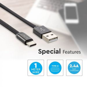 1 M Type C USB Cable Black - Ruby Series