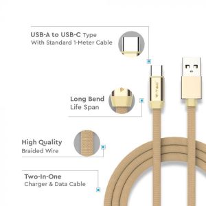 1 M Type C USB Cable Gold - Ruby Series