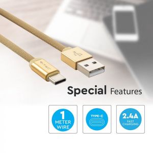 1 M Type C USB Cable Gold - Ruby Series