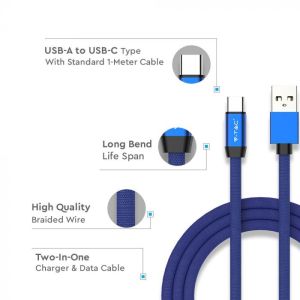 1 M Type C USB Cable Blue - Ruby Series