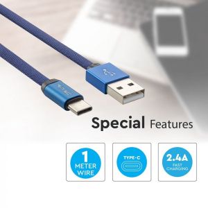 1 M Type C USB Cable Blue - Ruby Series