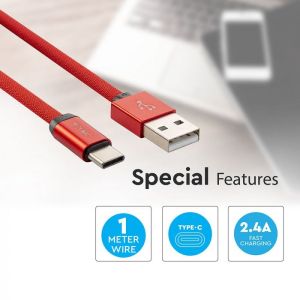 1 M Type C USB Cable Red - Gold Series