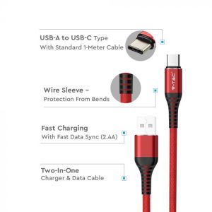 1 M Type C USB Cable Red - Gold Series