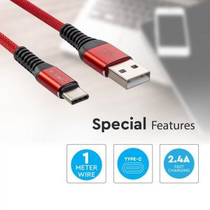 1 M Type C USB Cable Red - Gold Series