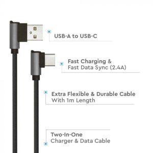 1 M Type C USB Cable Black - Diamond Series