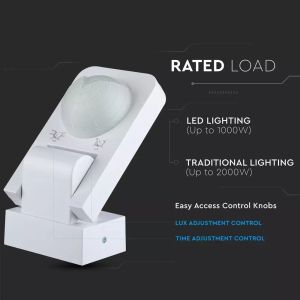 Infrared Motion Sensor White 360° 1000W Adjustable