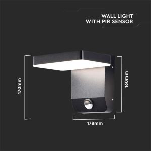 20W LED Wall Light Sensor Black Body Square 3000K IP65