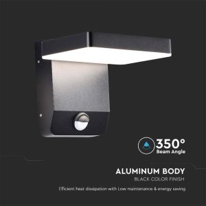 20W LED Wall Light Sensor Black Body Square 3000K IP65