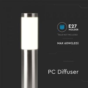 E27 Bollard Lamp 45CM With Stainless Steel Body Satin Nickel IP44