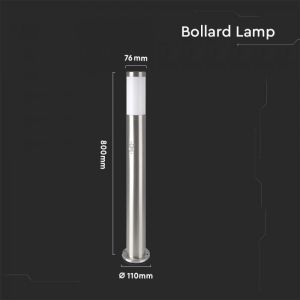 E27 Bollard Lamp 80CM With PIR Sensor Stainless Steel Satin Nickel IP44