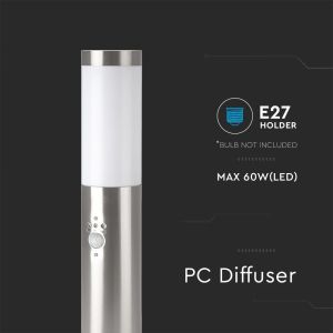 E27 Bollard Lamp 45CM PIR Sensor With Stainless Steel Body Satin Nickel IP44