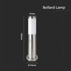 E27 Bollard Lamp 45CM PIR Sensor With Stainless Steel Body Satin Nickel IP44