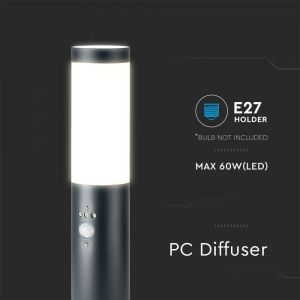 E27 Bollard Lamp 45CM PIR Sensor With Stainless Steel Body Grey IP44