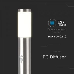 E27 Bollard Lamp 110CM With PIR Sensor Stainless Steel Satin Nickel IP44