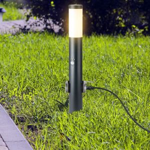 E27 Bollard Lamp 60CM PIR Sensor With 2 EU Plug Sockets Stainless Steel Grey IP44