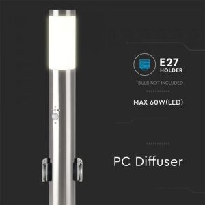 E27 Bollard Lamp 60CM PIR Sensor With 2 EU Plug Sockets Stainless Steel Satin Nickel IP44