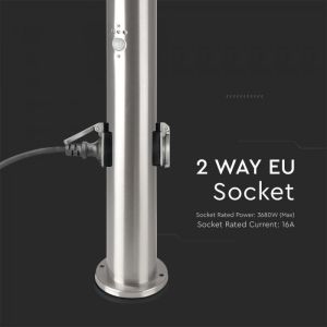 E27 Bollard Lamp 60CM PIR Sensor With 2 EU Plug Sockets Stainless Steel Satin Nickel IP44