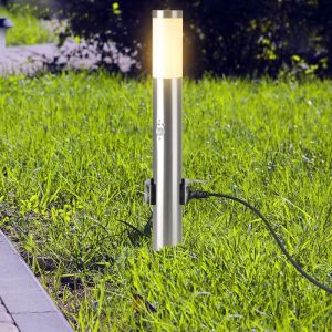 E27 Bollard Lamp 60CM PIR Sensor With 2 EU Plug Sockets Stainless Steel Satin Nickel IP44