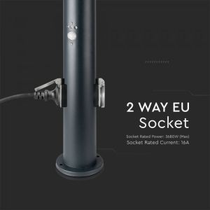 E27 Bollard Lamp 60CM PIR Sensor With 2 EU Plug Sockets Stainless Steel Black IP44