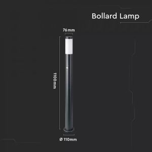 E27 Bollard Lamp 110CM With PIR Sensor Stainless Steel Body Black IP44