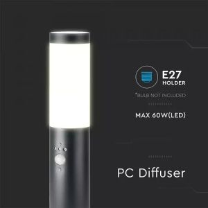 E27 Bollard Lamp 45CM With PIR Sensor Stainless Steel Body Black IP44