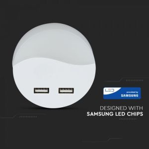 LED Night Light With USB Round 4000K