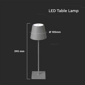 3W Led Table Lamp Rechargeable Touch Dimmable Grey Body 3000K