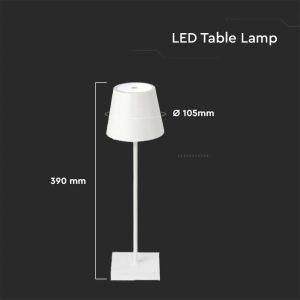 3W Led Table Lamp Rechargeable Touch Dimmable White Body 3000K