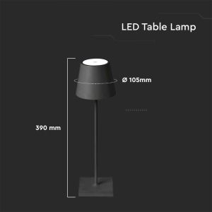 3W Led Table Lamp Rechargeable Touch Dimmable Black Body 3000K