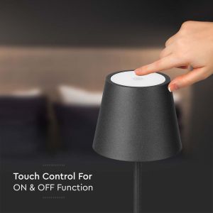 3W Led Table Lamp Rechargeable Touch Dimmable Black Body 3000K