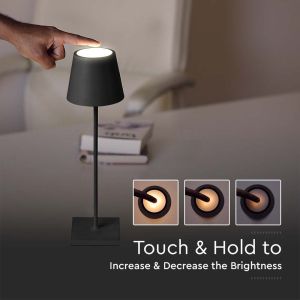 3W Led Table Lamp Rechargeable Touch Dimmable Black Body 3000K