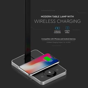 7W LED Table Lamp 3in1 Wireless Charger Square Black Body