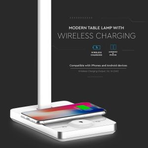 7W LED Table Lamp 3in1 Wireless Charger Square White Body