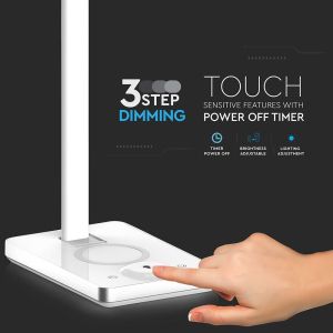 7W LED Table Lamp 3in1 Wireless Charger Square White Body