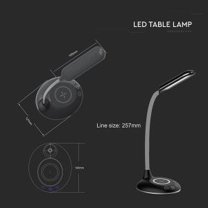 4W LED Table Lamp 3in1 Wireless Charger Round Black Body